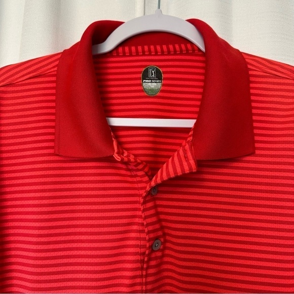 PGA Tour Class Fit Golf Polo Shirt Men's XL Size Red Striped Short Sleeve Casual - Picture 2 of 8